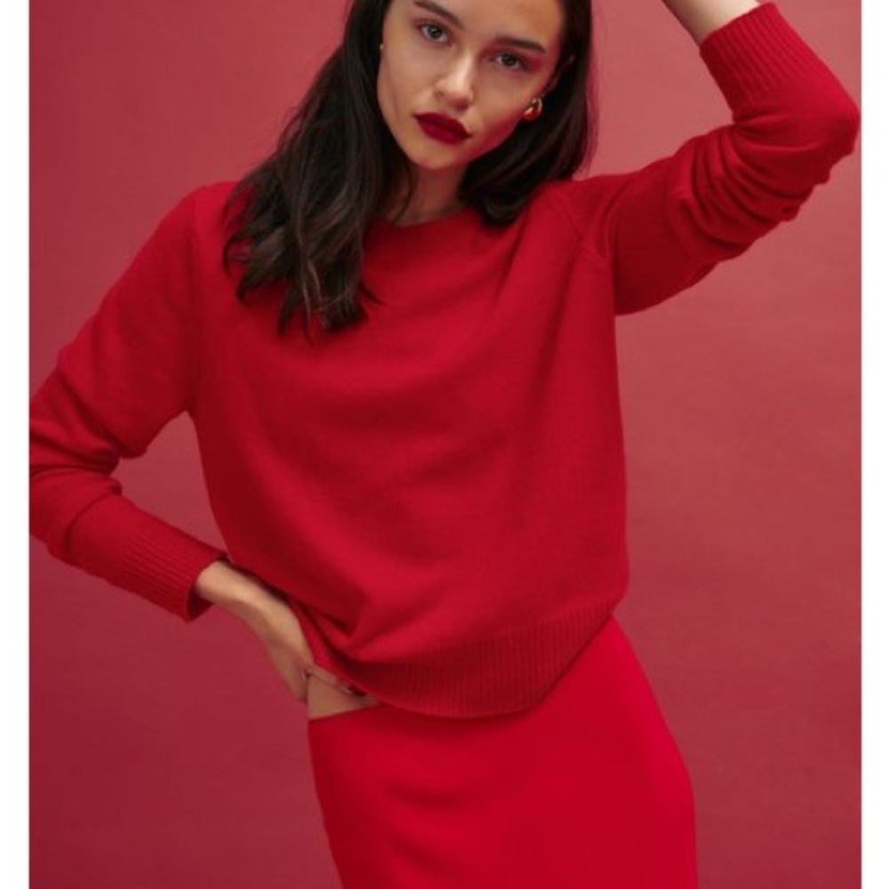NWT Reformation Dana Cashmere Crew Cherry Red Sweater
